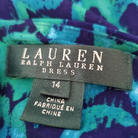 Ralph Lauren size 14 blue and green faux wrap dress 👗 - Picture 8 of 10